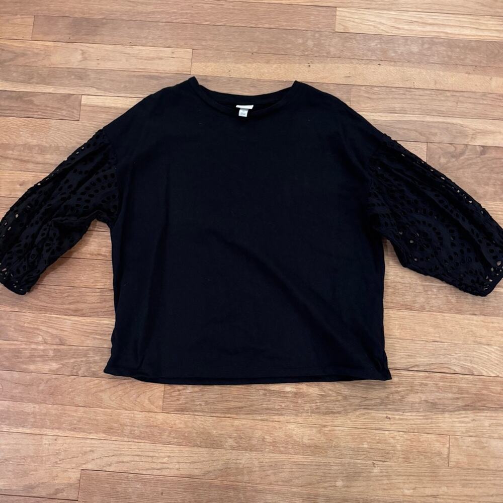 A New Day Women's Black Lace Sleeve Top - Size XL
b80